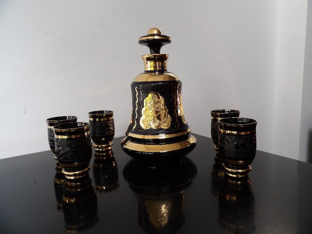 Art Deco Likeurset Booms Glas Paul Heller Zwart Goud, Antiek en Kunst, Ophalen of Verzenden