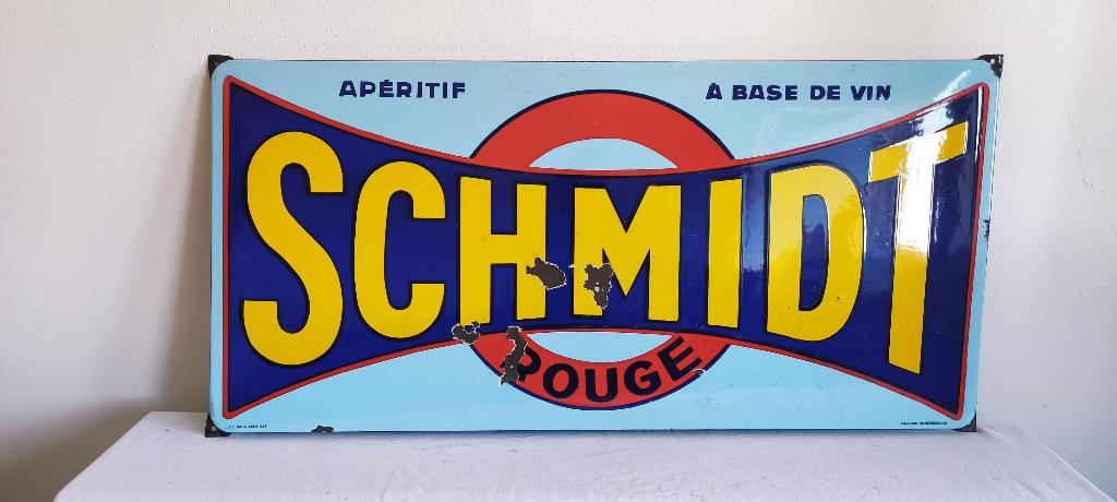 Emaille bord SCHMIDT 1947, Verzamelen, Merken en Reclamevoorwerpen, Ophalen, Gebruikt, Reclamebord