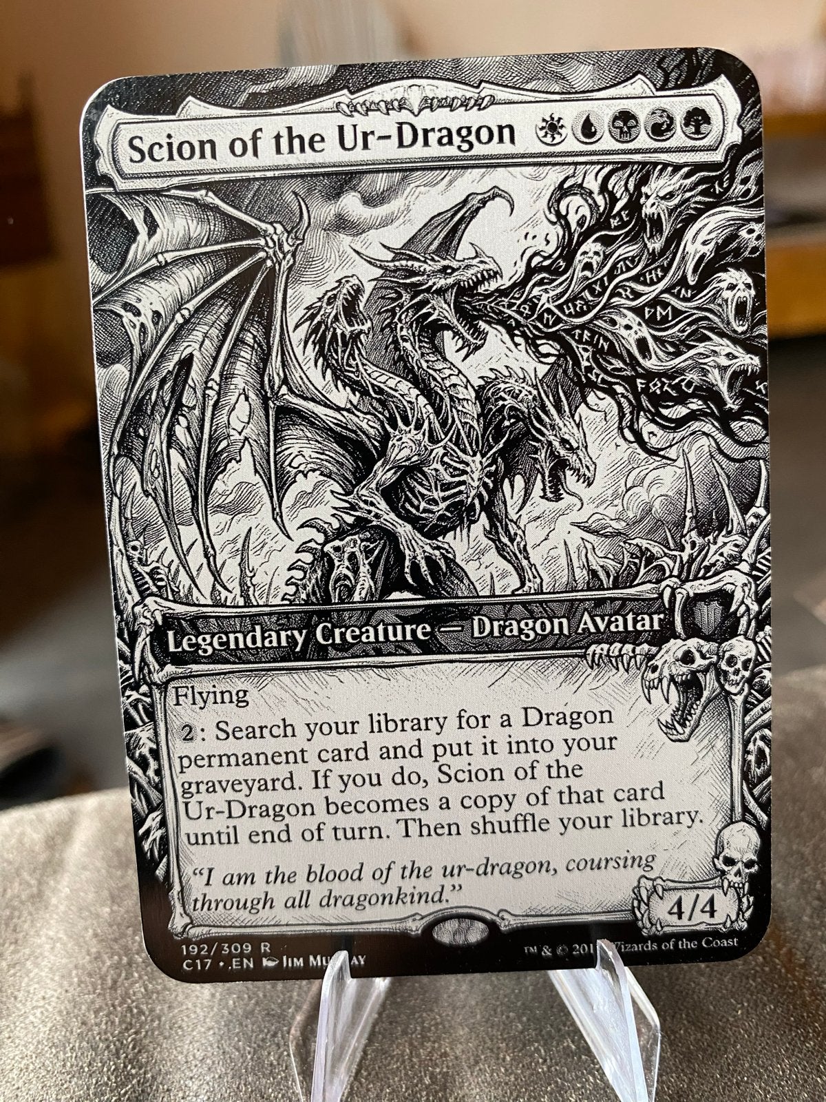 Custom Metal MTG Scion of the Ur-Dragon Commander Kaart, Ophalen of Verzenden, Zo goed als nieuw, Losse kaart