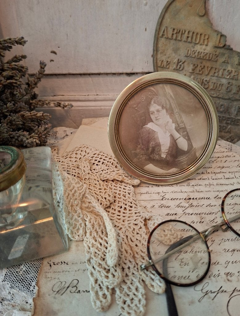 Oud Frans fotolijstje messing -verguld metaal 'PiFrance', Ophalen of Verzenden