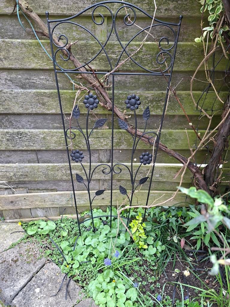 Zwart metalen plantenrek / klimrek voor tuin of balkon, Tuin en Terras, Tuinhekken en Hekwerk, Ophalen of Verzenden, Gebruikt