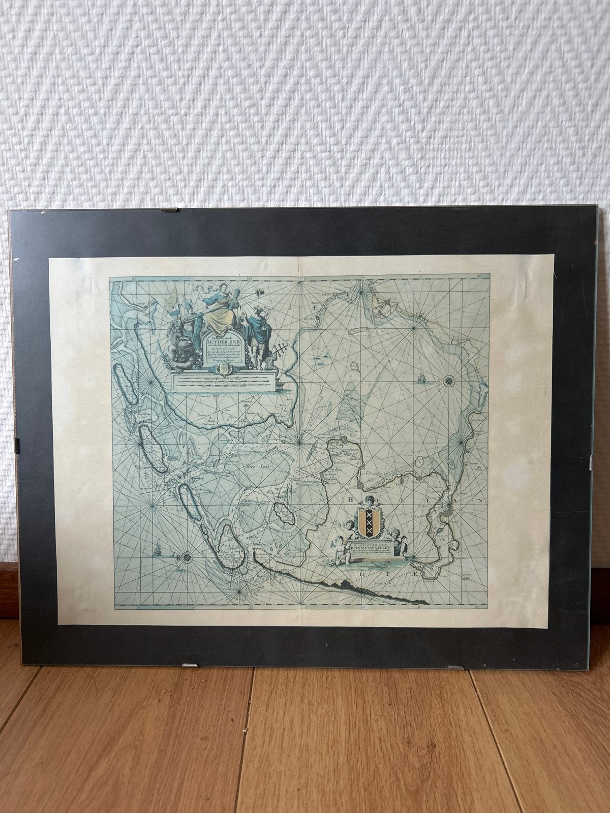 Antieke kaart van de Zuiderzee, ingelijst, Gelezen, Voor 1800, Ophalen of Verzenden, Landkaart