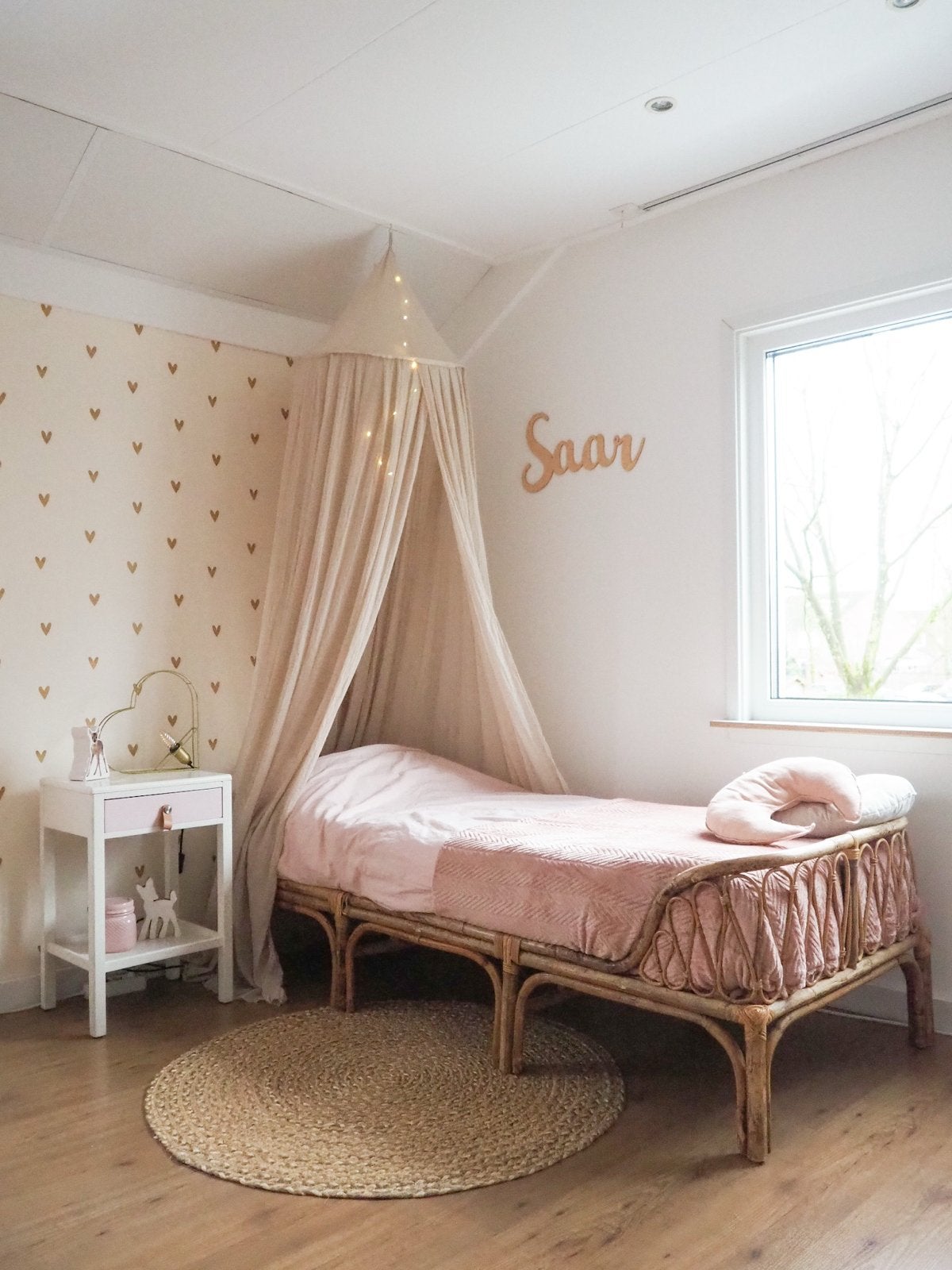Kinderbed daybed bed incl matras Karwei Noor rotan bamboe, Ophalen, 85 tot 100 cm, Gebruikt, Lattenbodem
