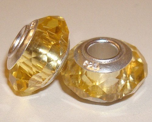 925 Sterling zilveren bedel Geel kristal facet, Want 18 Hoogvliet, Glas of Kristal, Adorabbeads, Nieuw