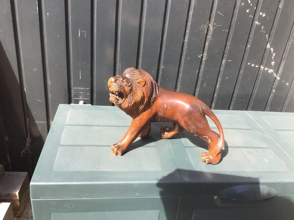 Massief houten leeuw houtsnijwerk, Ophalen of Verzenden
