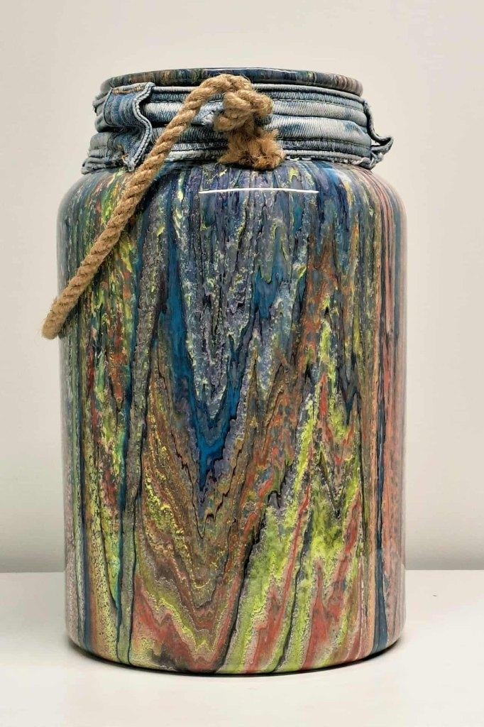 MOEDERDAG (tip) vaas gegoten uniek epoxy pouring art kunst, Overige kleuren, Ophalen of Verzenden, Minder dan 50 cm, Glas