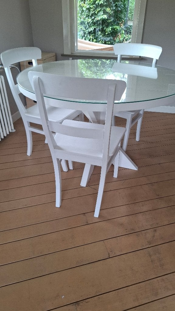 Ronde witte houten tafel, Gebruikt, Rond, Ophalen of Verzenden, Landelijk