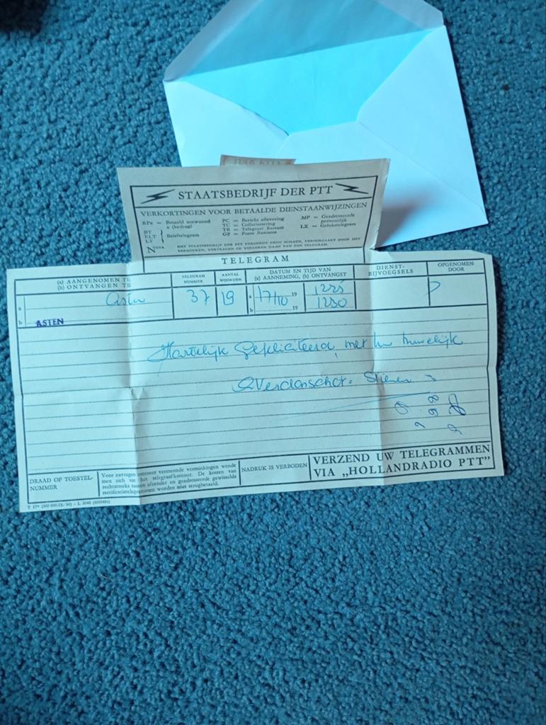 Vintage Telegram Staatsbedrijf dêr PTT Zegel origineel Holla, Ophalen of Verzenden, Gebruiksvoorwerp