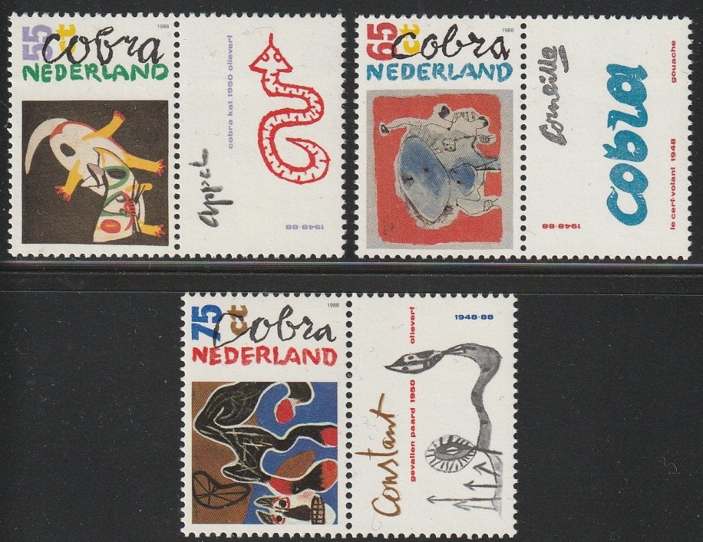 Nederland 1988 1408/1410 Moderne Kunst Cobra, Postfris, Postzegels en Munten, Postzegels | Nederland, Ophalen of Verzenden, Na 1940