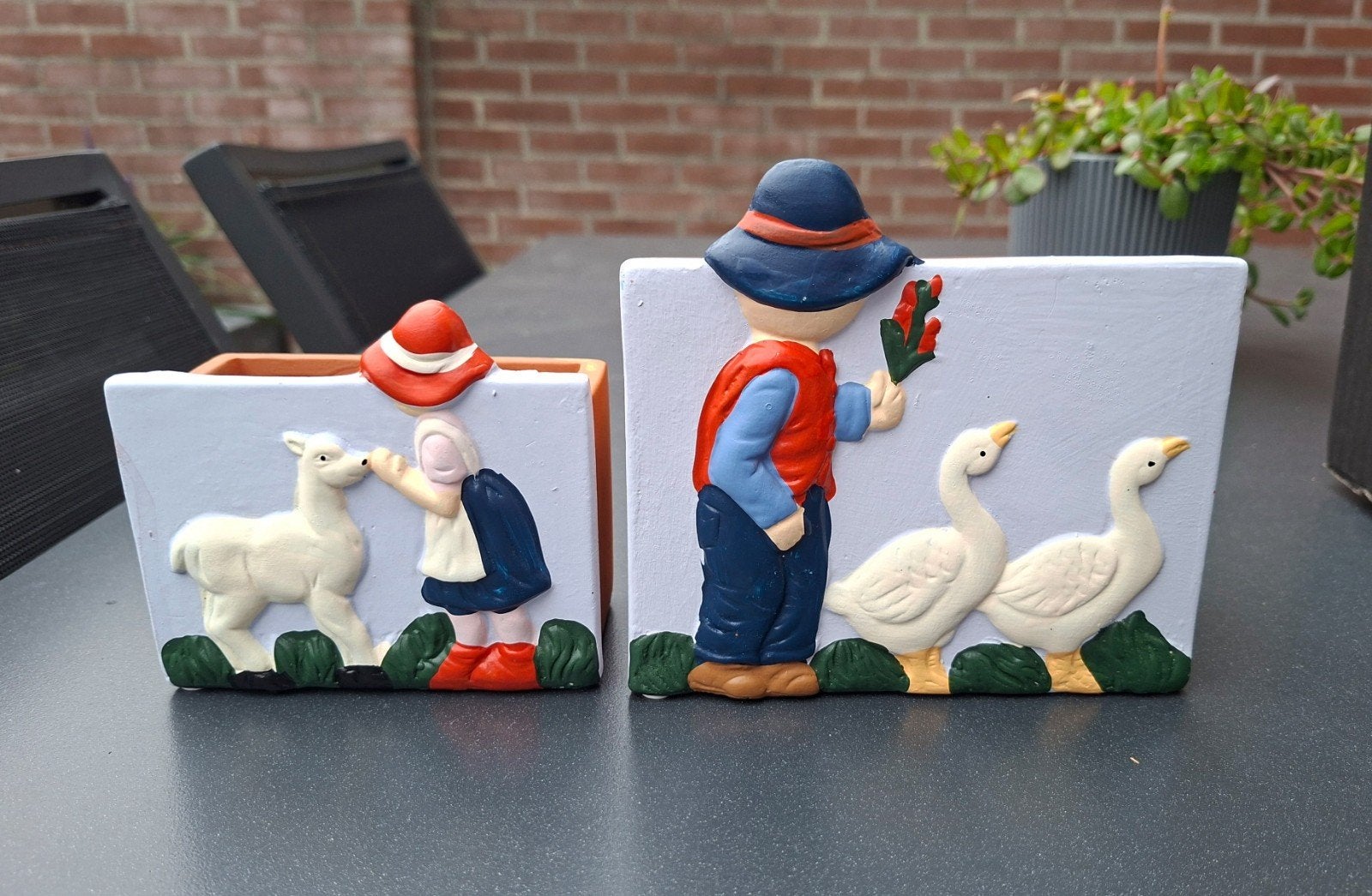 Set van 2 Vintage Ot en Sien-stijl bloembakjes terracotta, Antiek en Kunst, Ophalen