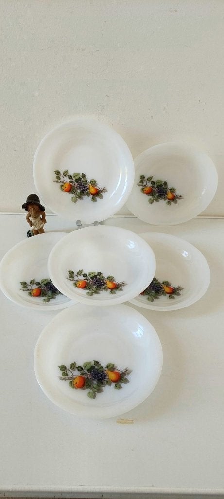 Set van 6 vintage diepe borden – Arcopal Fruits de France, Eu, Overige merken, Eu, Ophalen of Verzenden
