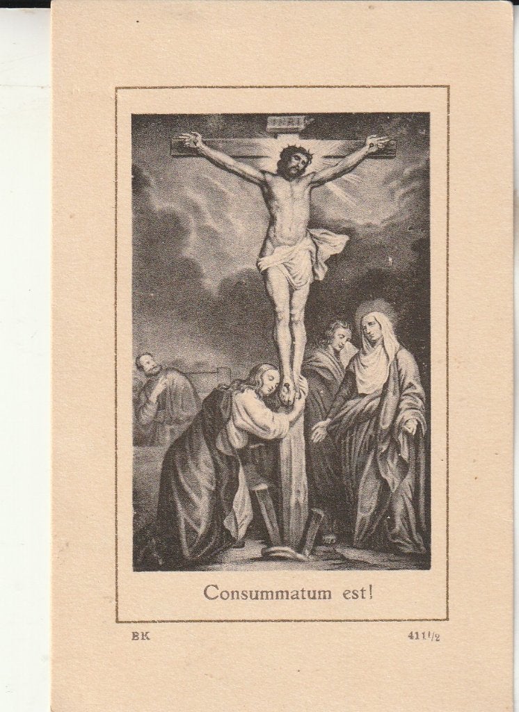 prentje Grubbenvorst 1934 - Consummatum est!, Ophalen of Verzenden, Gebruikt, Kaart of Prent, Christendom | Katholiek