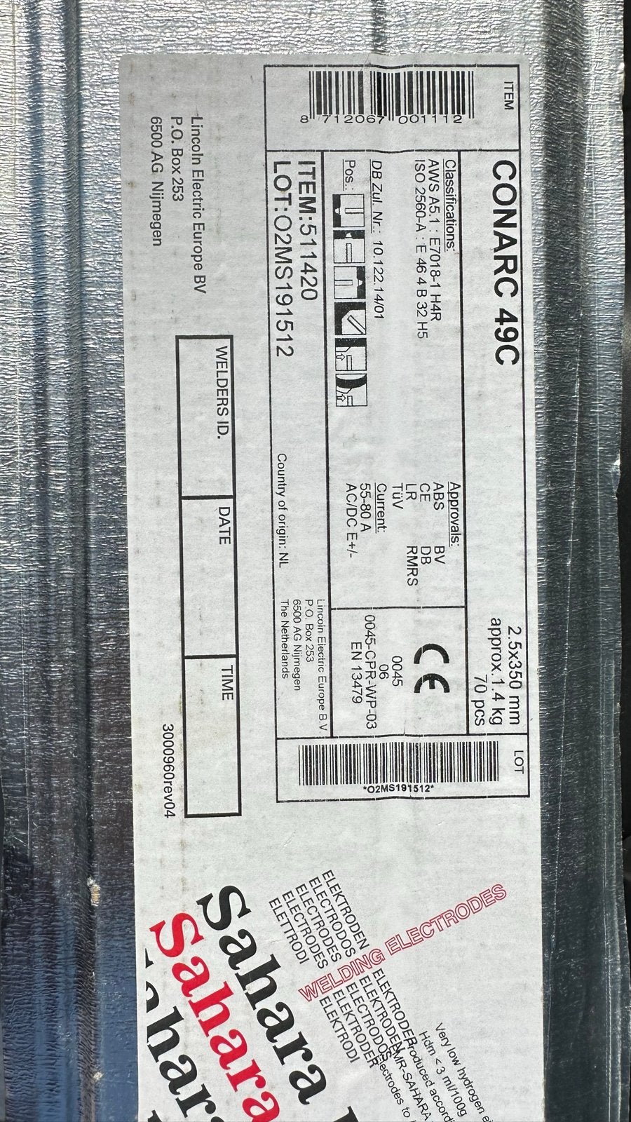 Lincoln Electric CONARC 49C Laselektroden 2.5x350mm, Ophalen, Nieuw, Minder dan 150 ampère, Elektroden