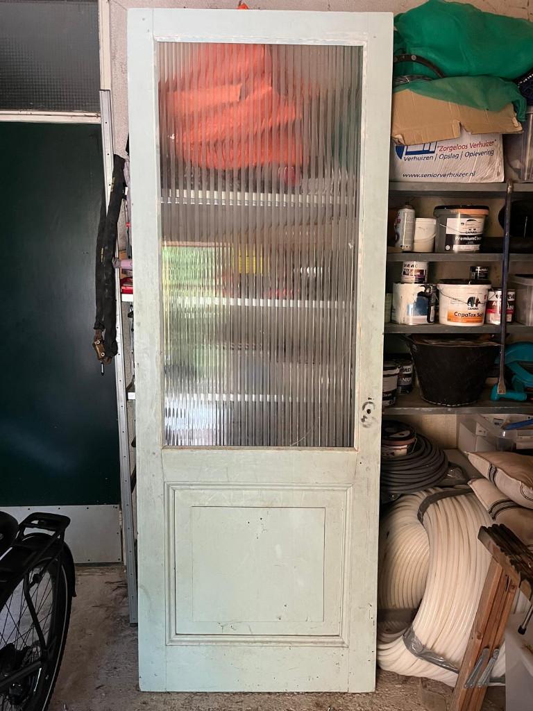 oude binnen deur met Canale blank glas, Doe-het-zelf en Verbouw, Deuren en Horren, Ophalen, Gebruikt, 80 tot 100 cm, 215 cm of meer