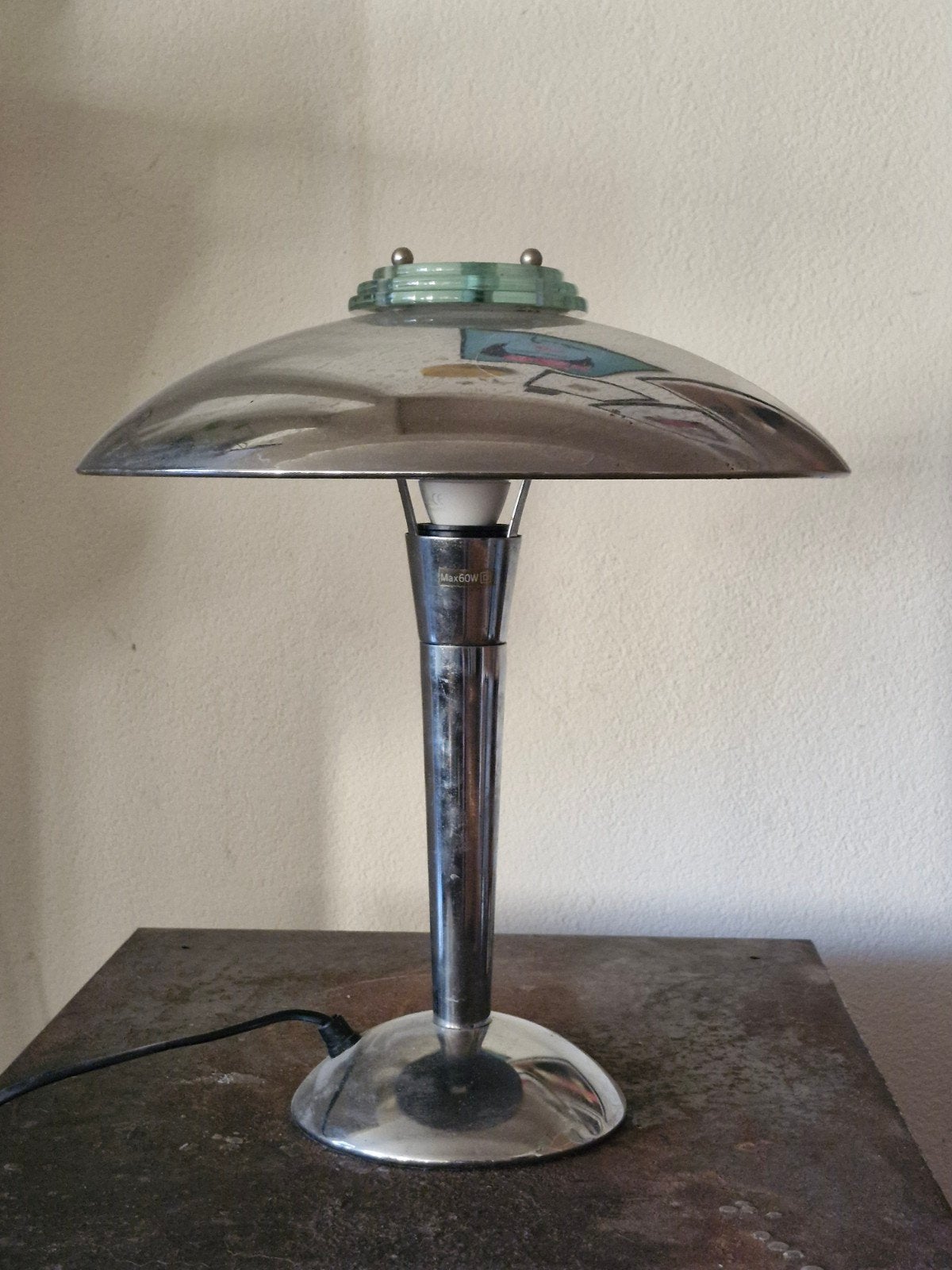 Vintage mushroom lamp Tokyo -Chroom met Groen Glas, Antiek en Kunst, Ophalen of Verzenden