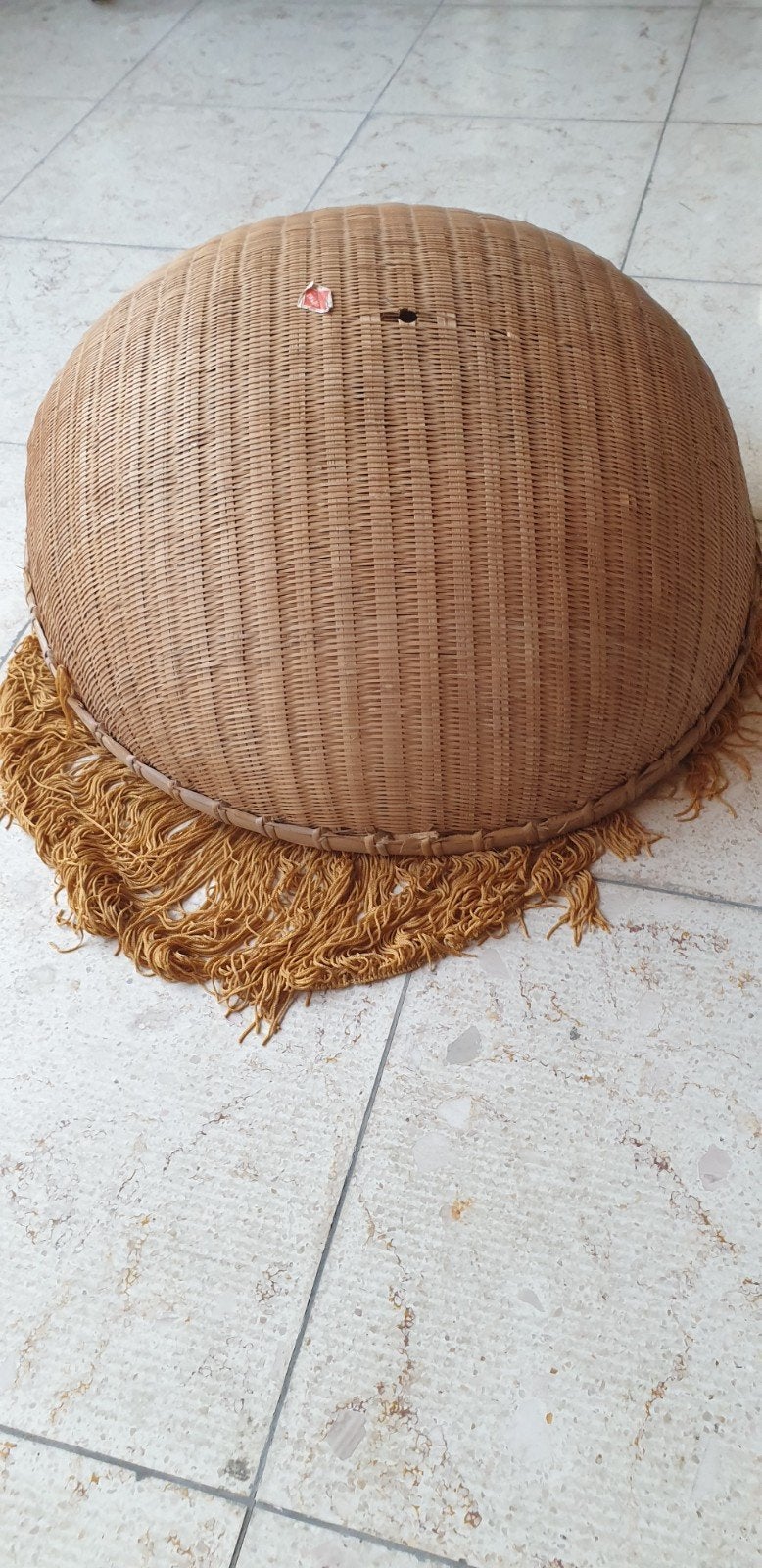 Vintage rieten lampenkap met franjes - diameter 42 cm, Ophalen of Verzenden, Gebruikt