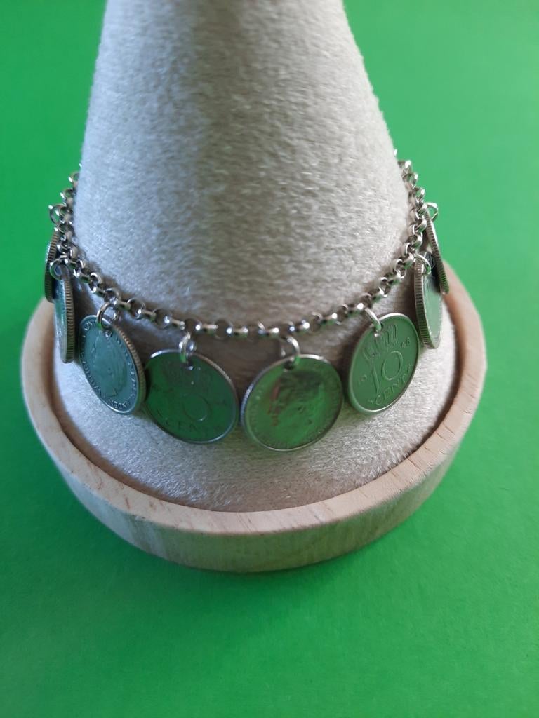Wilhelmina Dubbeltjes Armband, fijne schakel., Sieraden, Tassen en Uiterlijk, Armbanden, Ophalen of Verzenden, Zo goed als nieuw