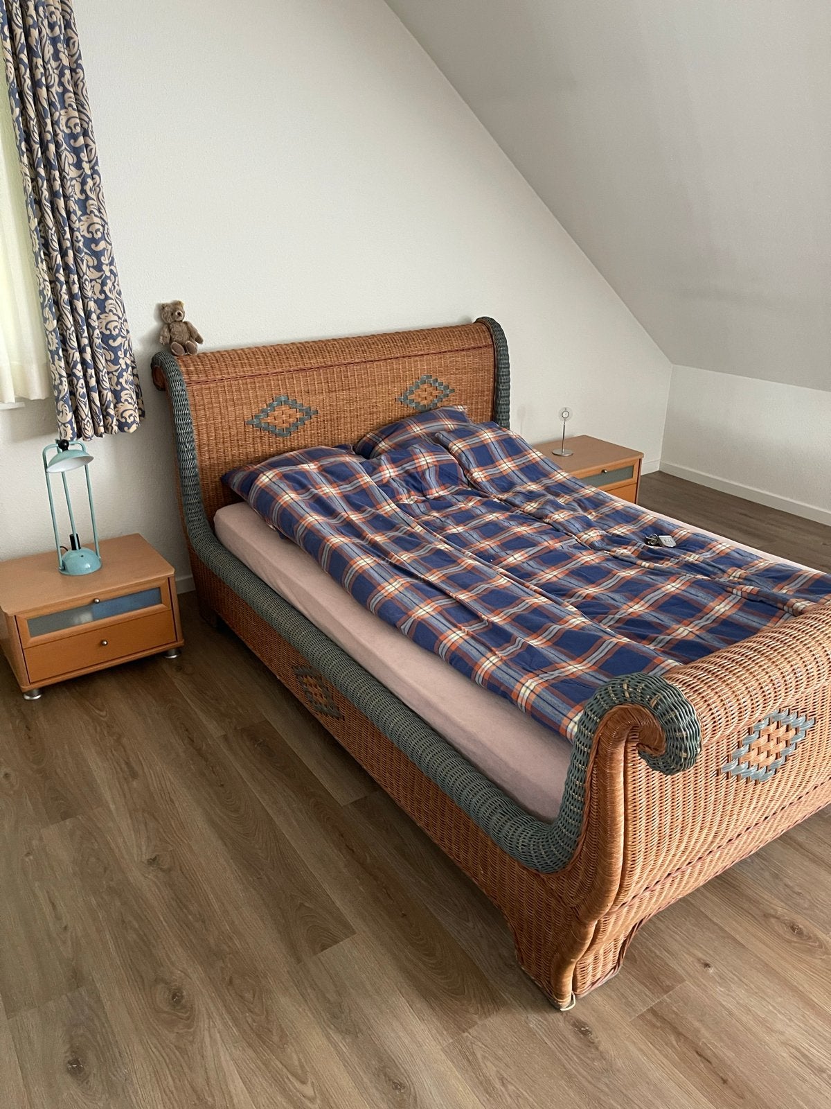 Rieten Twijfelaar Bed - 140x210 cm, Ophalen, Overige materialen, Gebruikt, Bruin