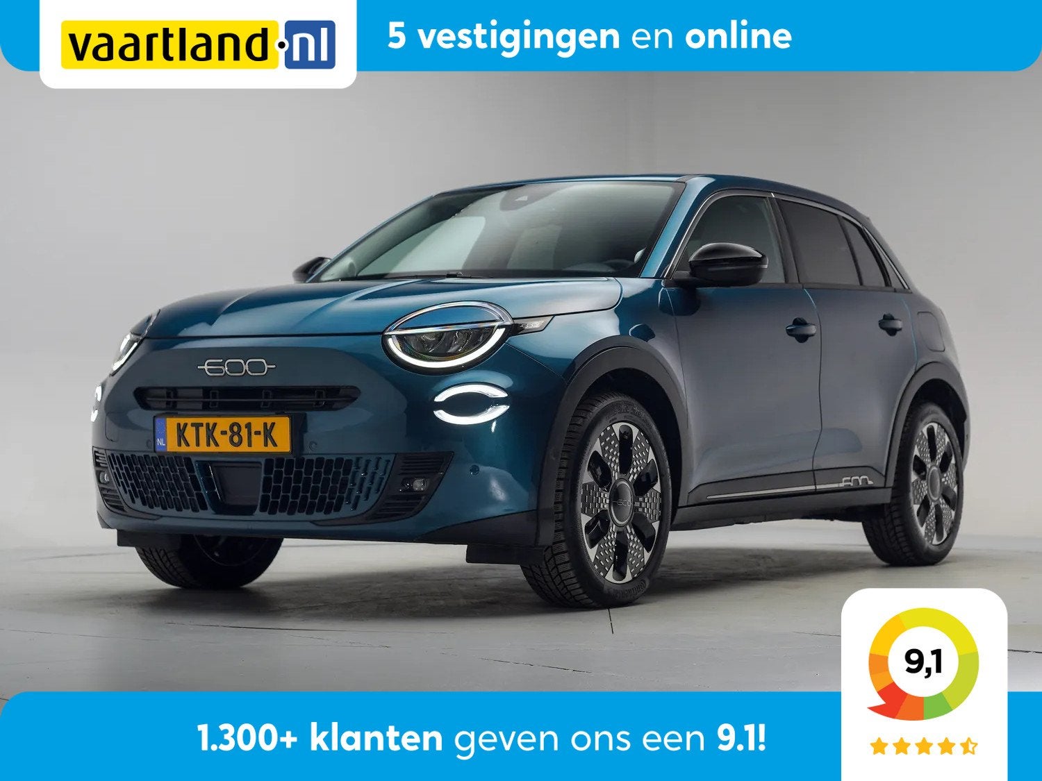Fiat 600E La Prima 54 kWh [ Navi Camera Apple/Android Leder, Automaat, 0 cilinders, Gebruikt, Blauw