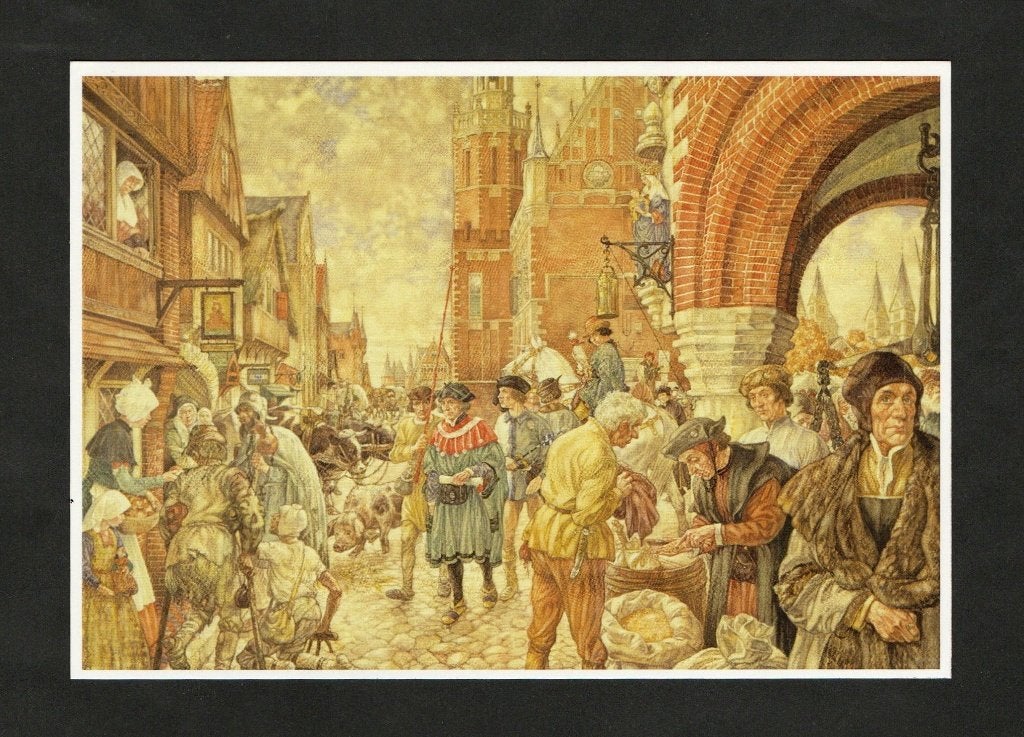 Ansichtkaar Schoolplaat Stad in de Middeleeuwen, Isings., Ophalen of Verzenden, 1980 tot heden, Ongelopen, Politiek en Historie