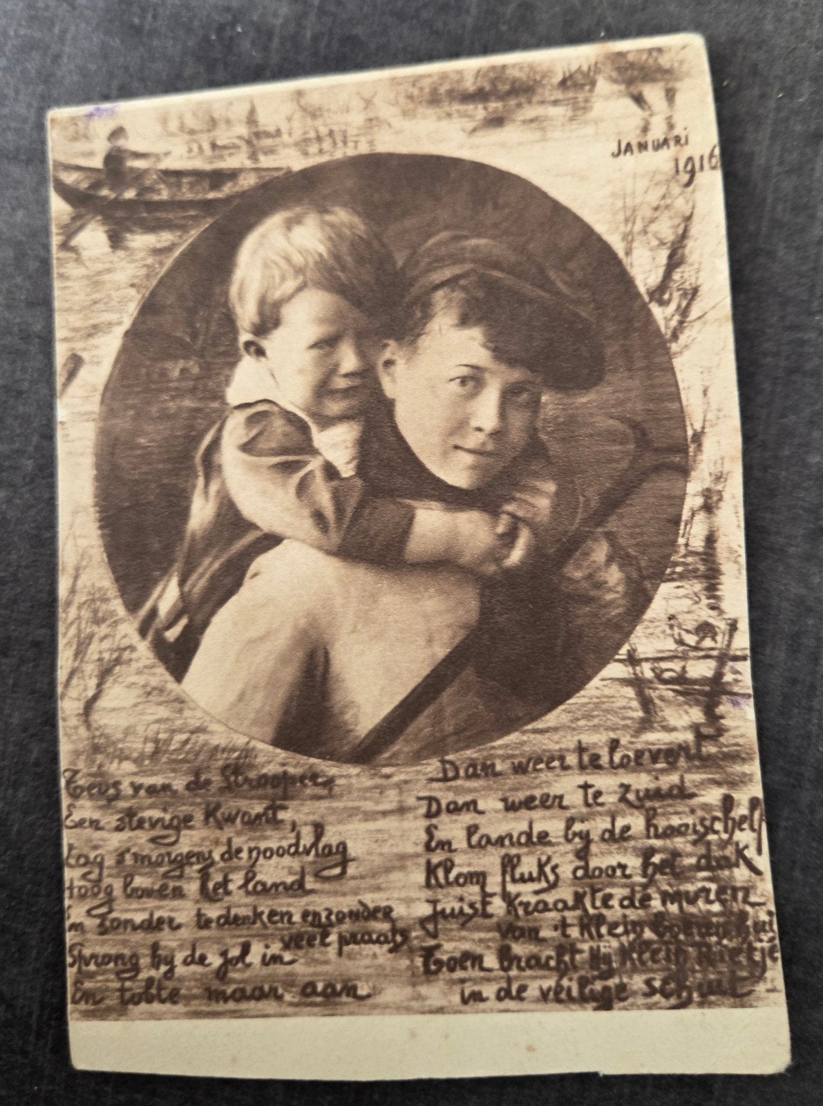 Antieke Ansichtkaart: Twee Jongens, Januari 1916, Verzenden, Voor 1920, Gelopen, Kinderen
