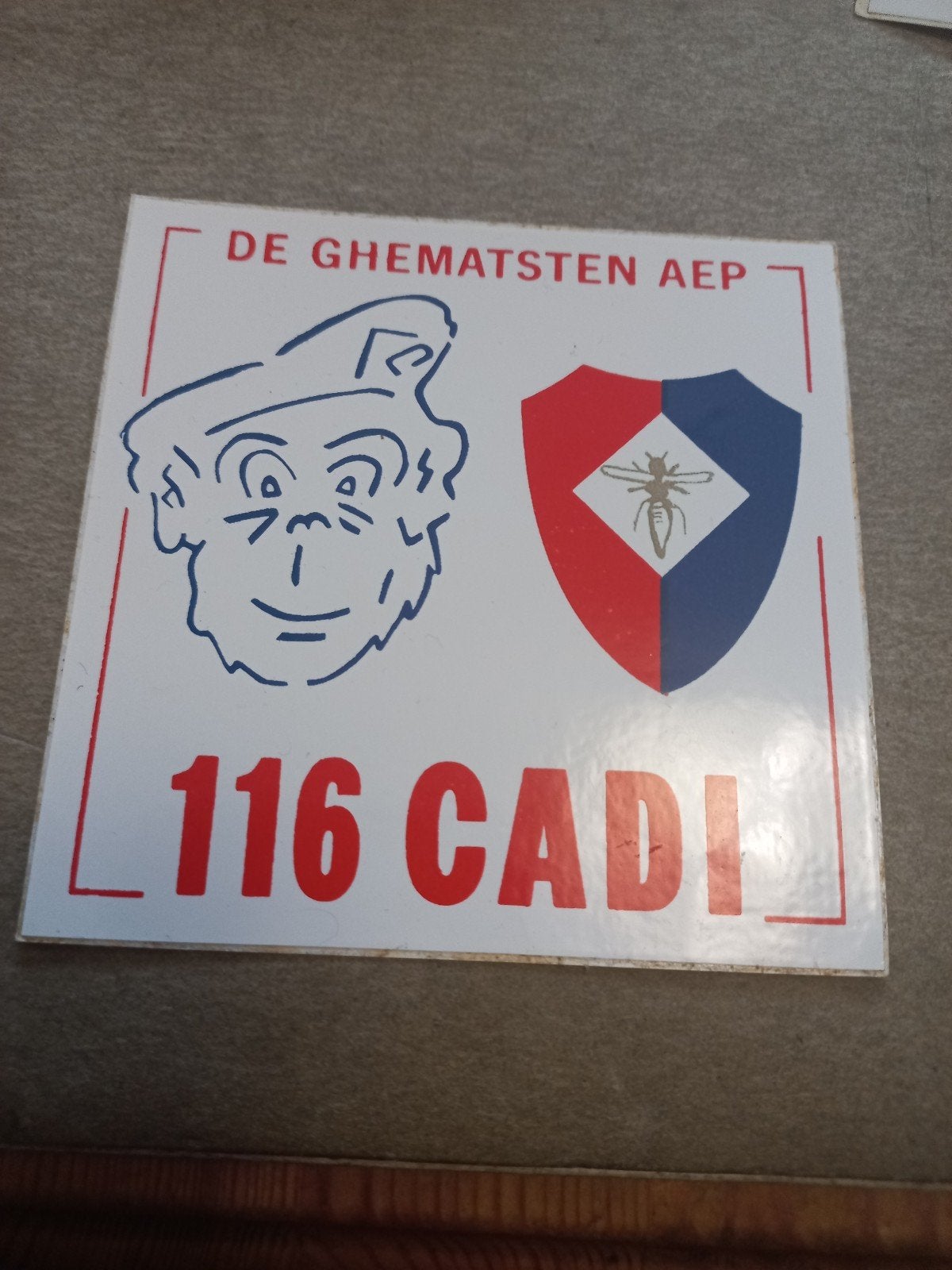 Vintage 'De Ghematsten AEP 116 CADI' sticker, Ophalen of Verzenden, Gebruikt
