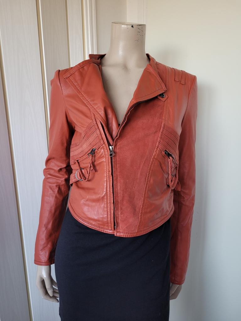 Vila leren jas rood/bruin maat S/36, Overige kleuren, Vila, Ophalen of Verzenden, Zo goed als nieuw