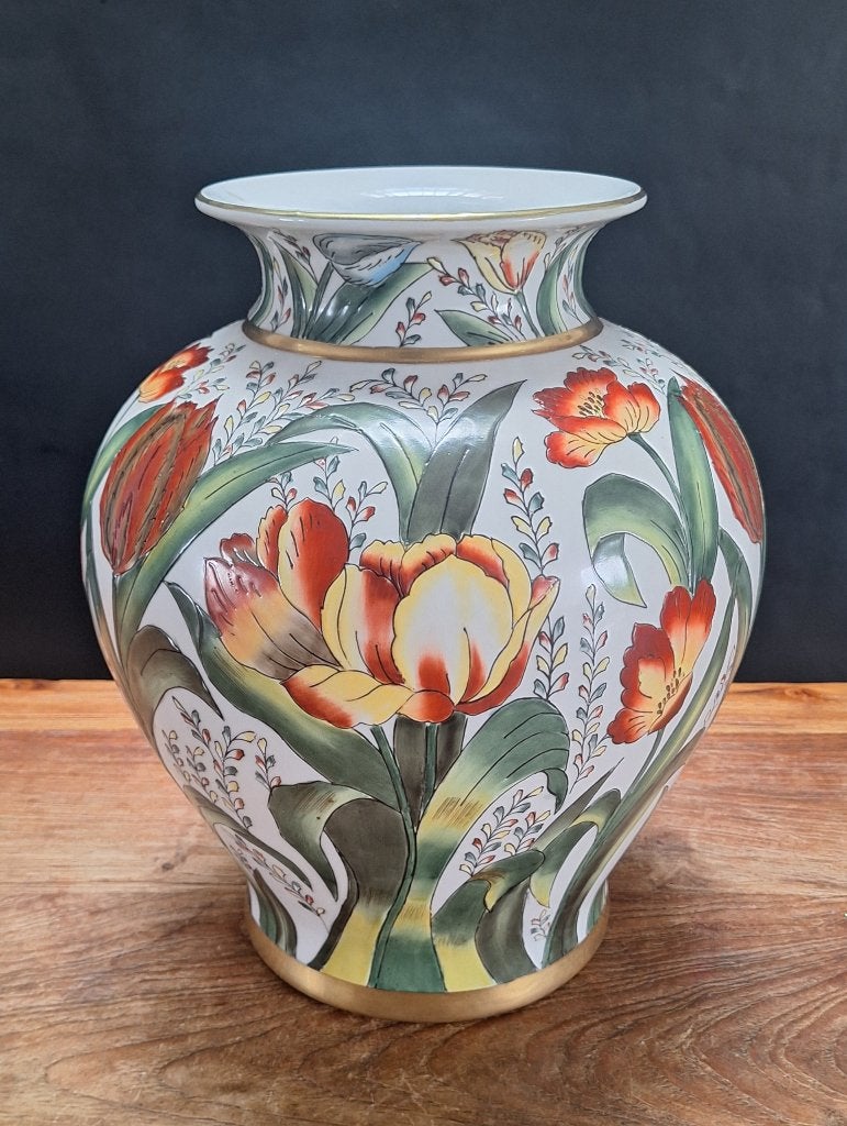 vintage keramieken Decoro Vecchia Faenza overpot bloemmotief, Ophalen