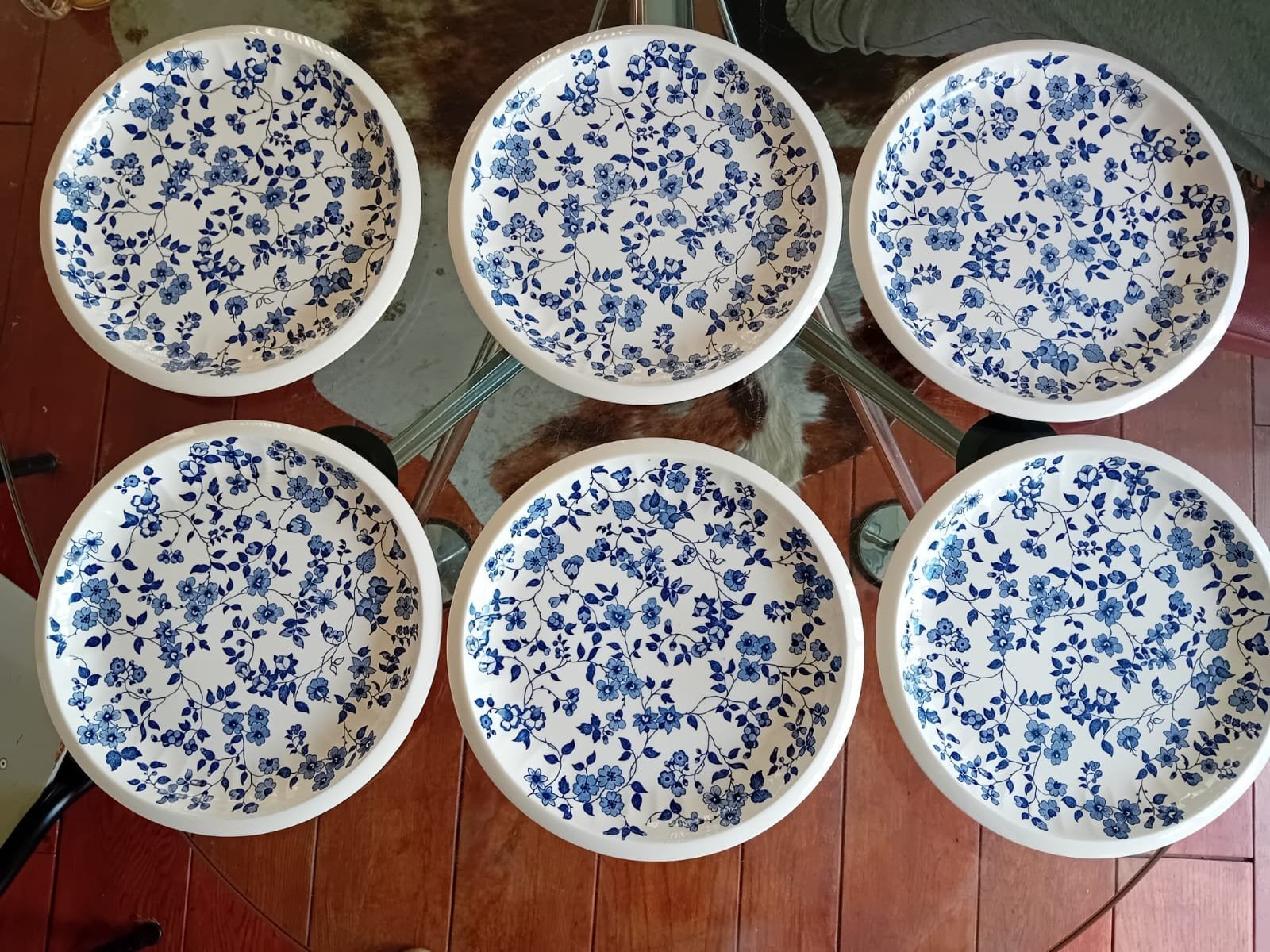 6 Wedgwood Enoch Tunstall Noisette borden, blauw bloemmotief, Huis en Inrichting, Keuken | Servies, Gebruikt, Keramiek, Vintage
