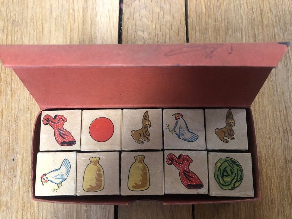 Tel en rekenblokjes oud leer/ontwikkelingsspel Samson, Antiek en Kunst, Antiek | Speelgoed, Ophalen of Verzenden
