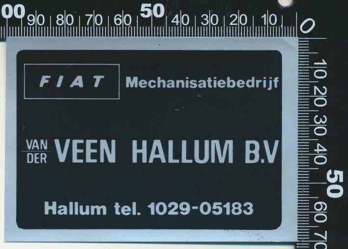 Sticker: Van der Veen - Fiat Mechanisatie - Hallum, Ophalen of Verzenden, Zo goed als nieuw, Bedrijf of Vereniging