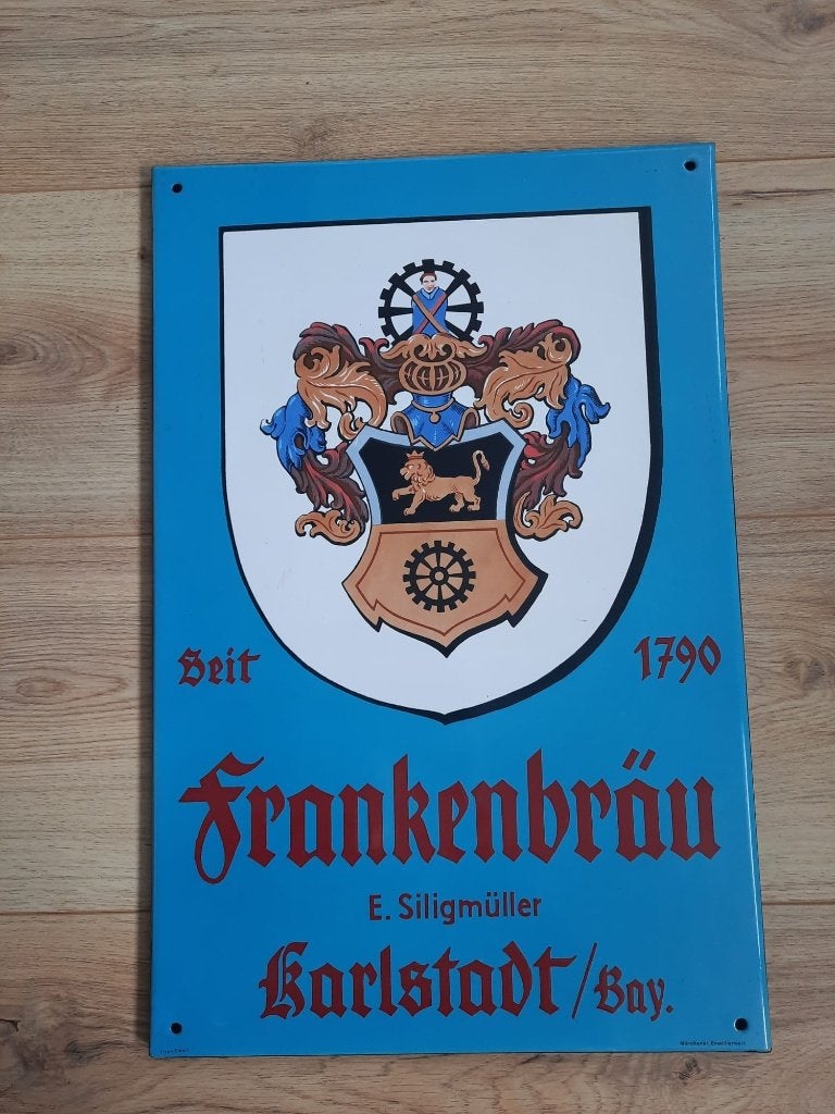 Frankenbrau Karlstadt emaille reclamebord, Ophalen of Verzenden, Gebruikt, Reclamebord