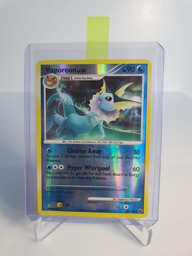 POKEMON KAART; VAPOREON LV.45, 34/100, REVERSE HOLO, Ophalen of Verzenden, Zo goed als nieuw