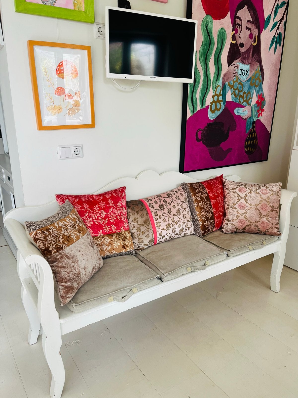 Brocante Houten Bank Wit - 185 cm, Ophalen of Verzenden