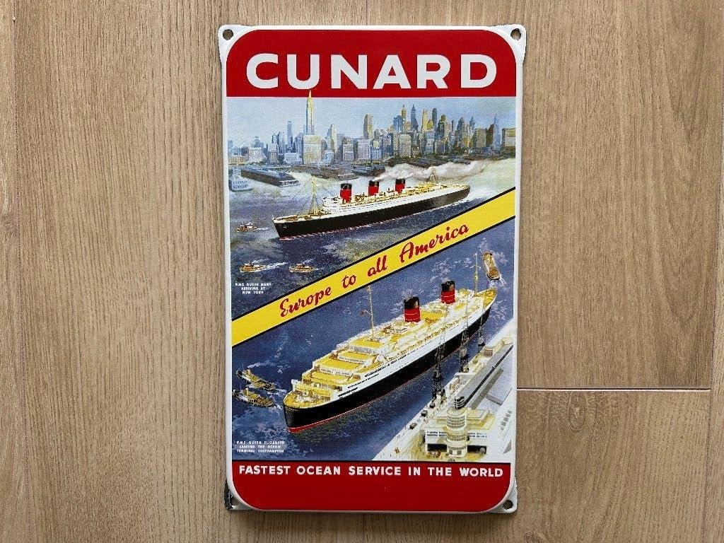 Emaille Reclame bord Cunard, Ophalen of Verzenden, Gebruikt, Reclamebord
