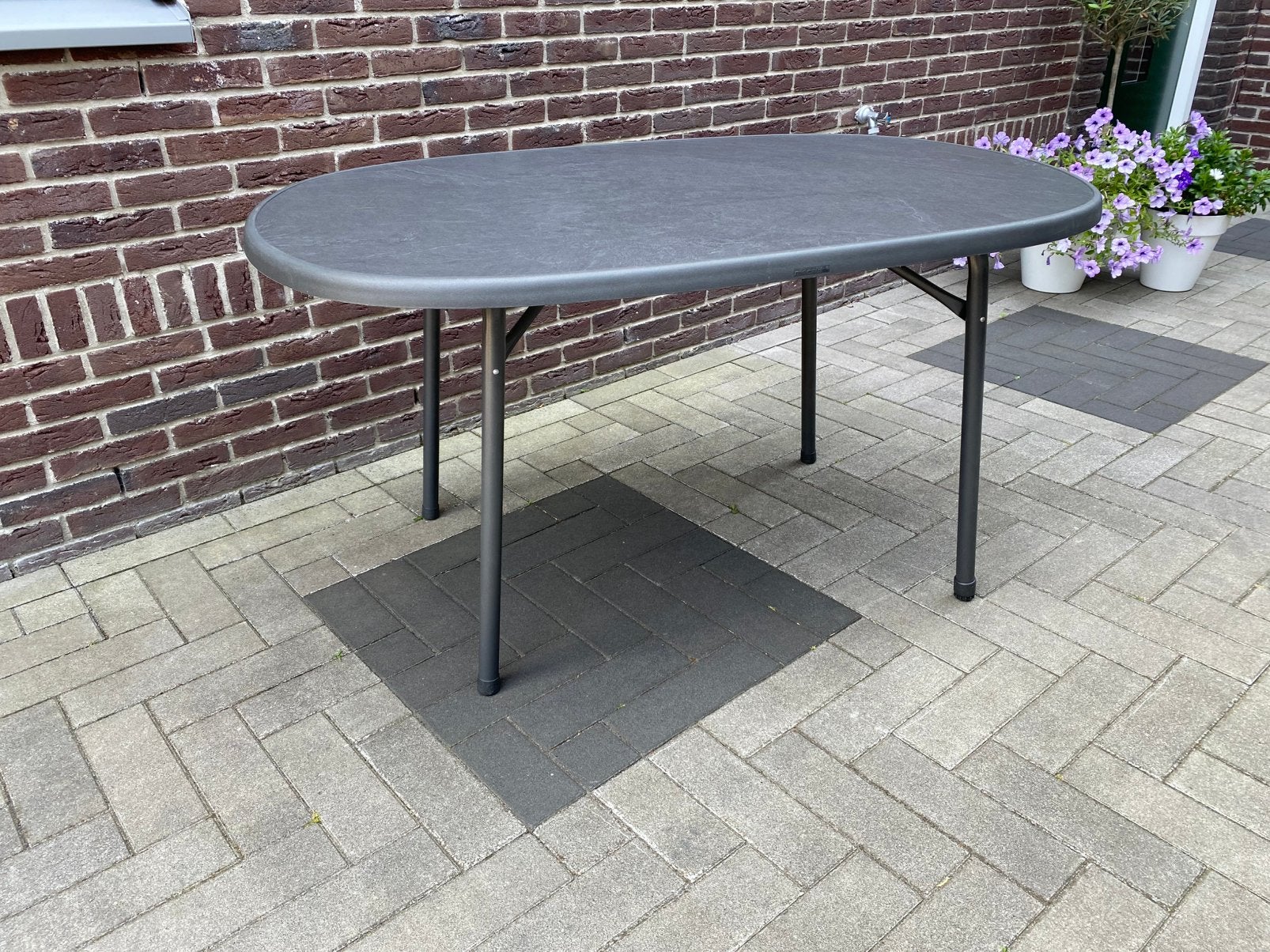 Prachtige Sieger camping/tuintafel ovaal antraciet mecalit, Caravans en Kamperen, Caravan accessoires, Ophalen