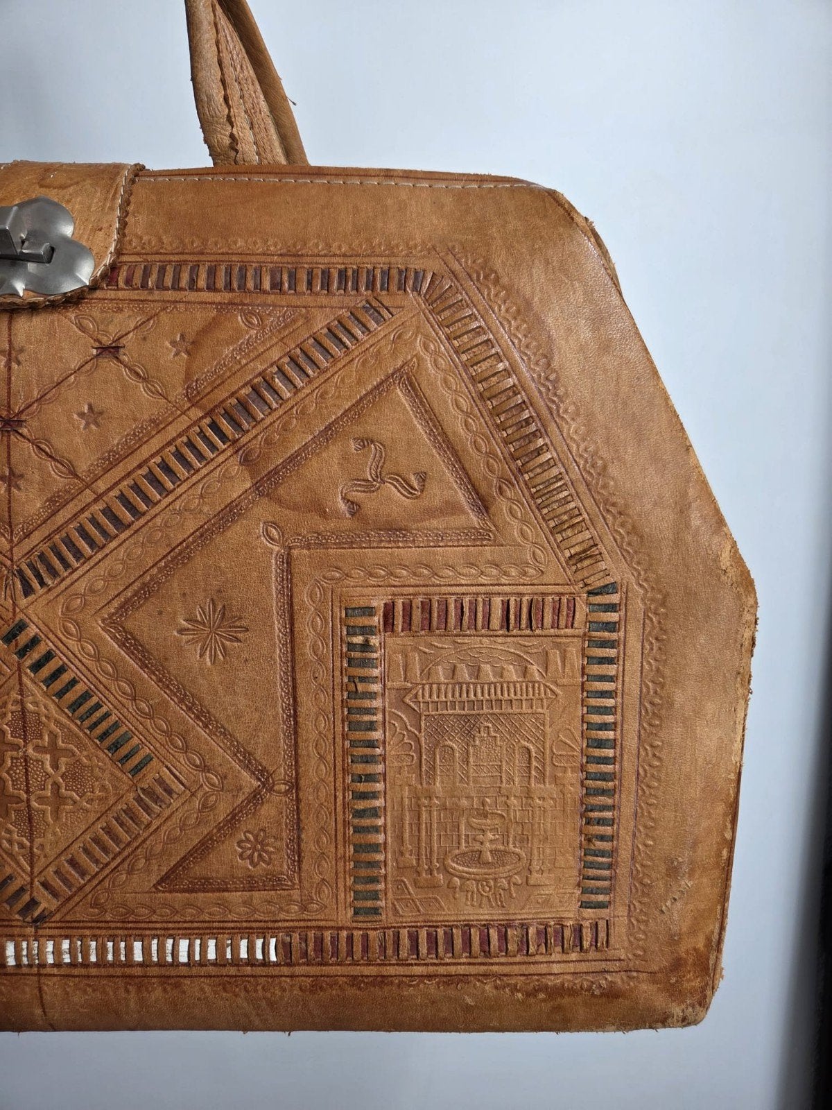 Vintage Marokkaanse Leren Dokterstas - Handgemaakt Boho, Unique, Gebruikt, Ophalen of Verzenden, Handtas