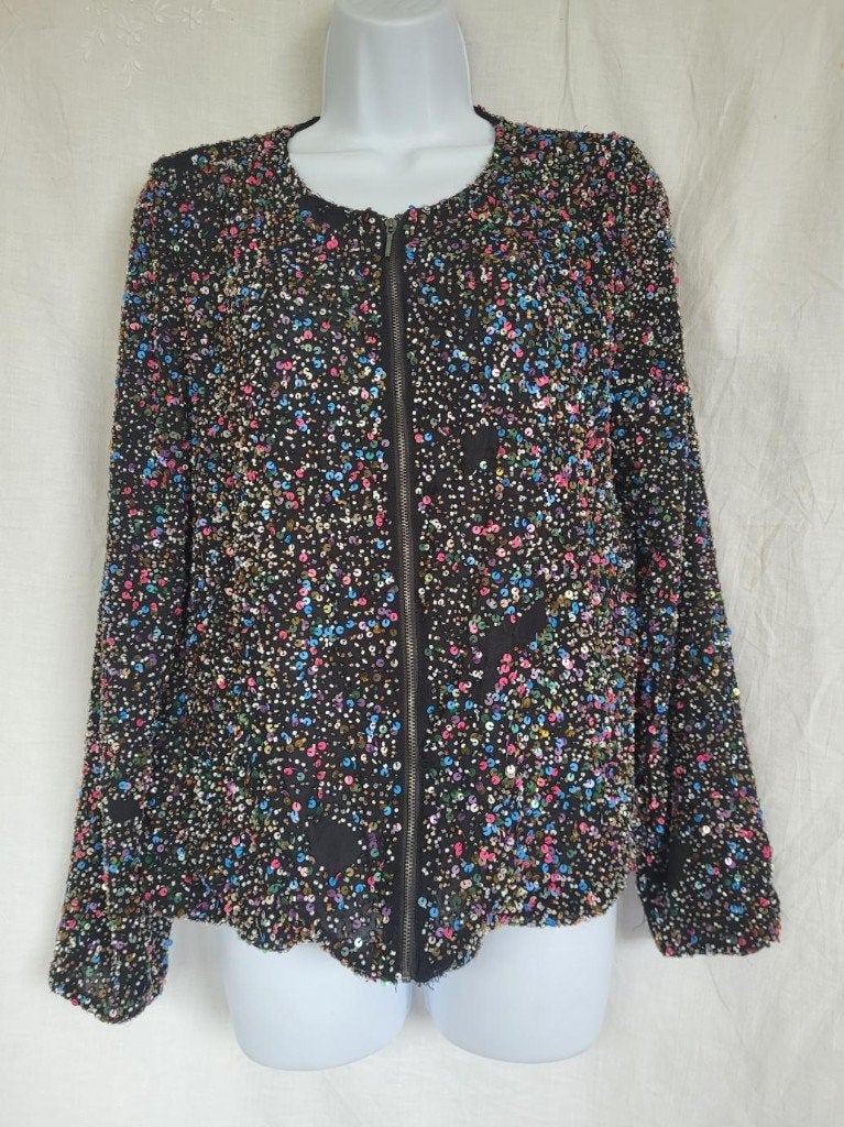Gave disco jas met kralen en paillettes mt L, Carnaval, ., Maat 42/44 (L), Ophalen of Verzenden