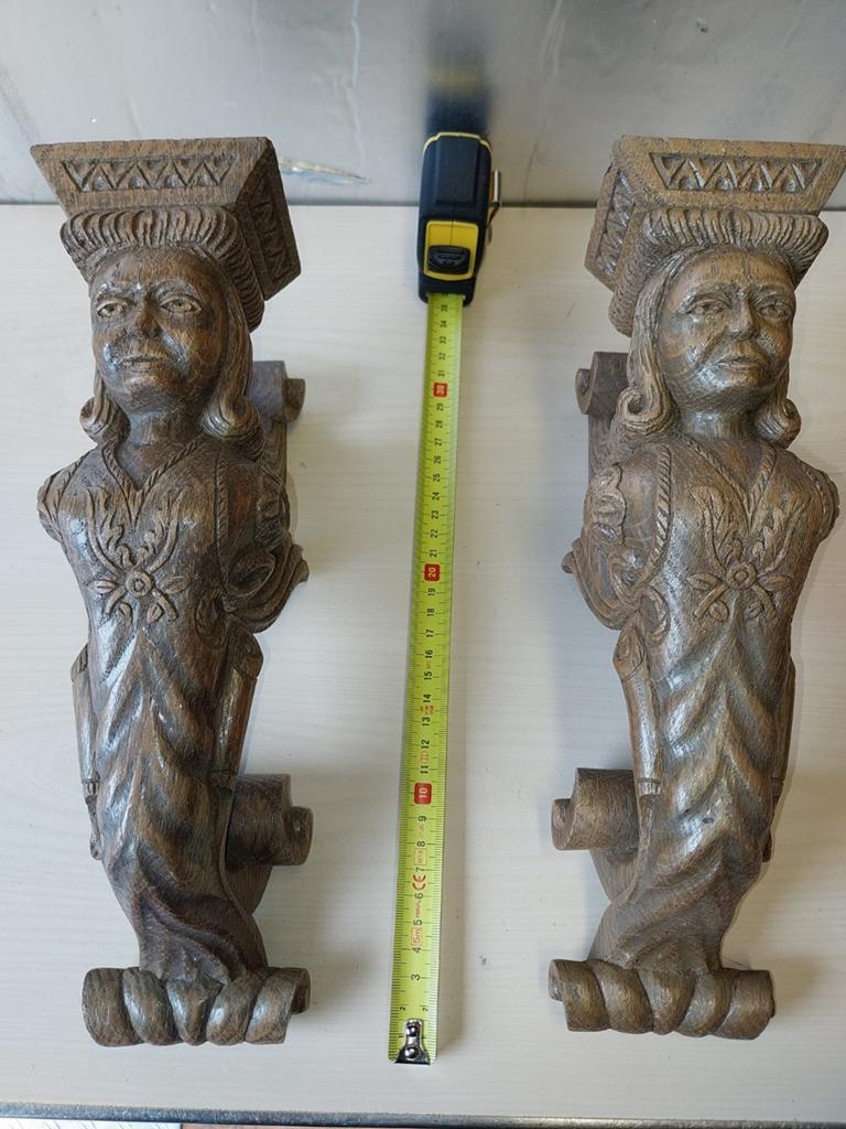 2 Antieke Franse Bretonse Houten Consoles met Caryatiden, Antiek en Kunst, Ophalen