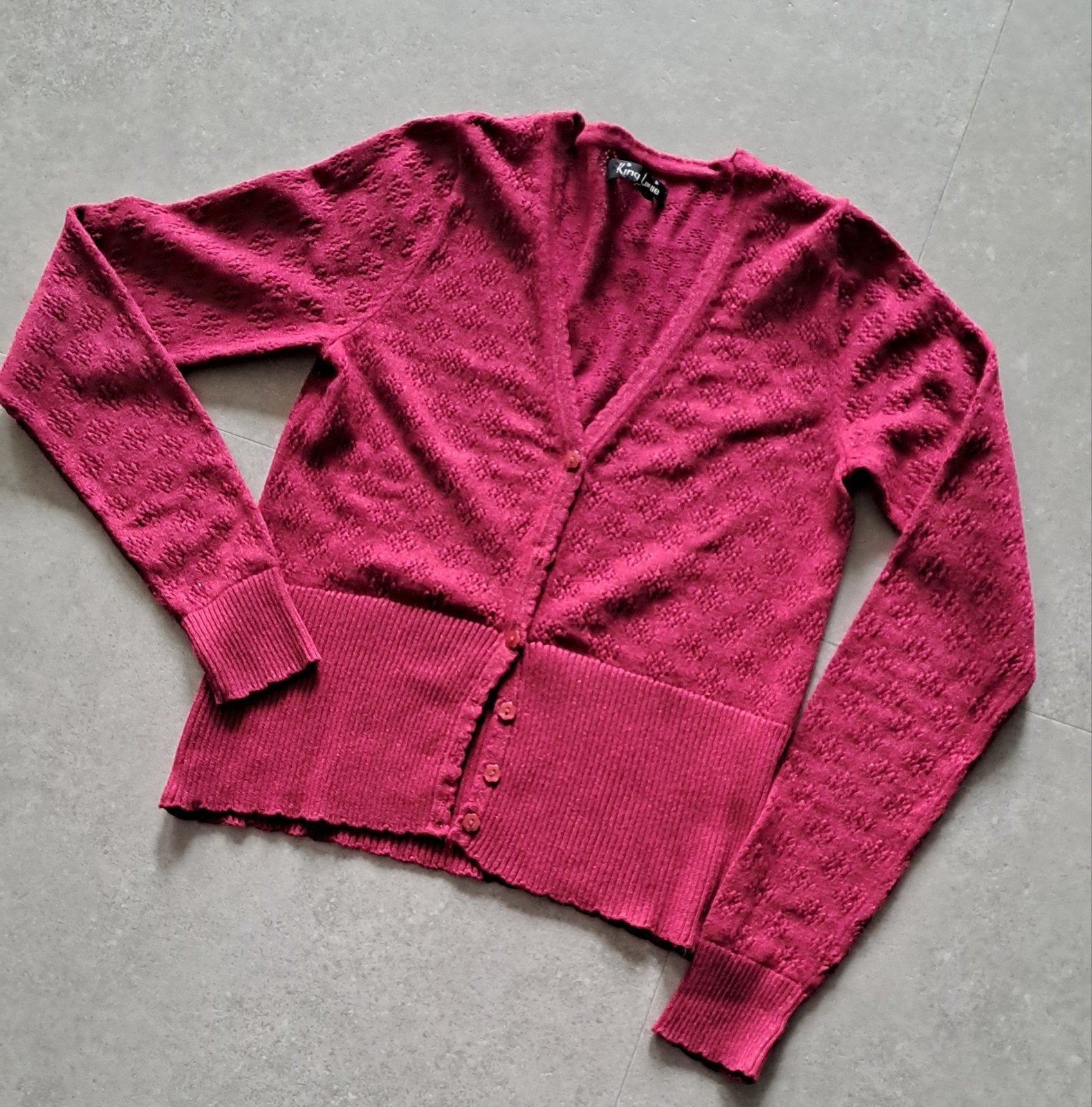 King Louie ajour gebreid bordeaux vestje maat S, Ophalen of Verzenden, Zo goed als nieuw, King Louie, Maat 36 (S)