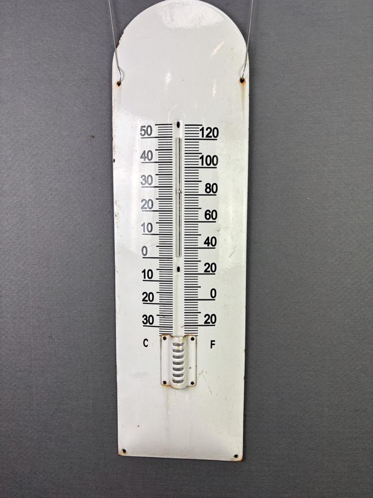 Emaille thermometer zonder castrollogo helaas, Ophalen, Reclamebord, ., Zo goed als nieuw
