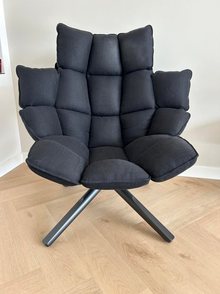 B&B Italia Husk Fauteuil H3G mét Ottoman - Zwart, Ophalen, Modern, Design, B&B Italia, 75 tot 100 cm, Zo goed als nieuw