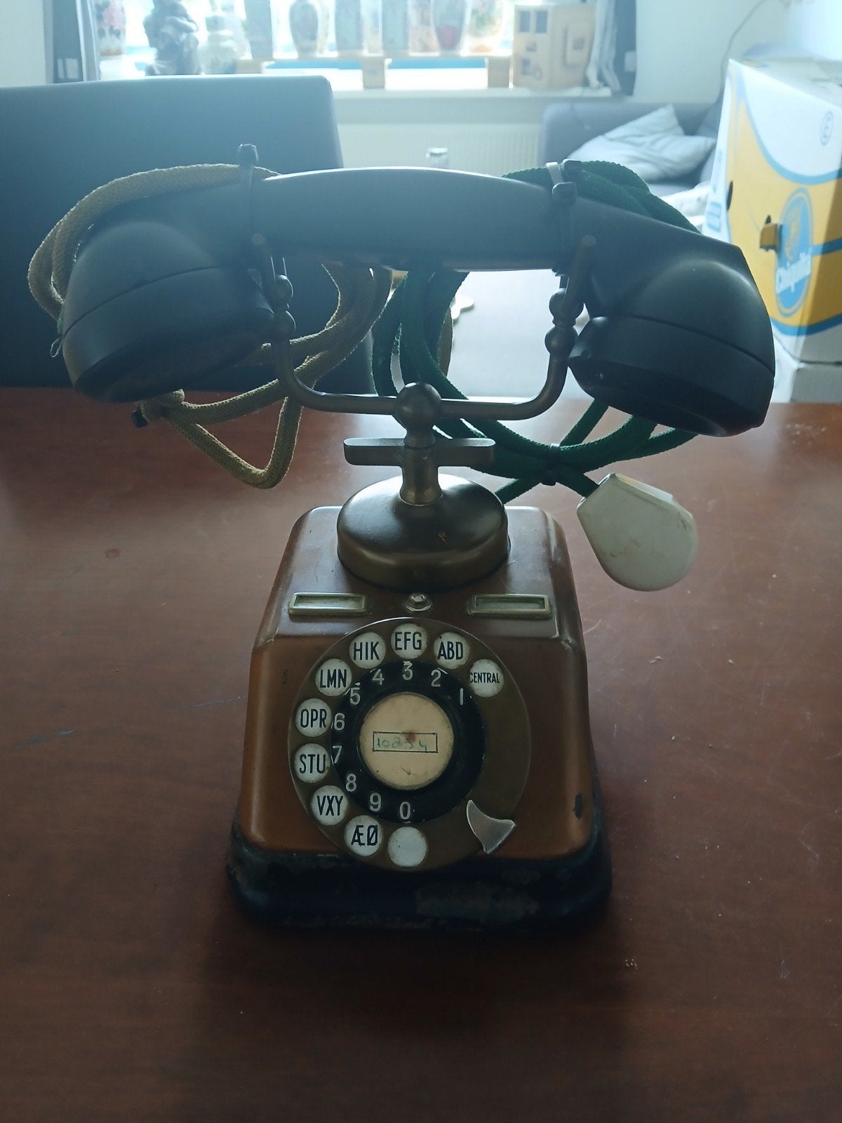 Werkende deense telefoon koper en bakeliet, Antiek en Kunst, Ophalen of Verzenden