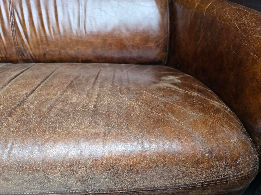 Stoere Aviator bank cognac vintage leer + BEZORGING, Ophalen of Verzenden