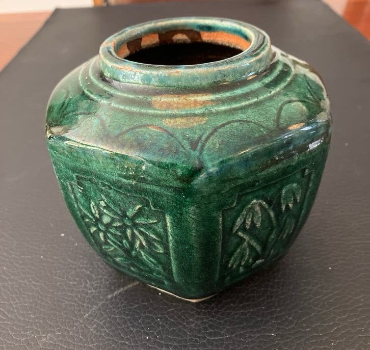 Antieke Chinese gemberpot, groen geglazuurd, Ophalen of Verzenden