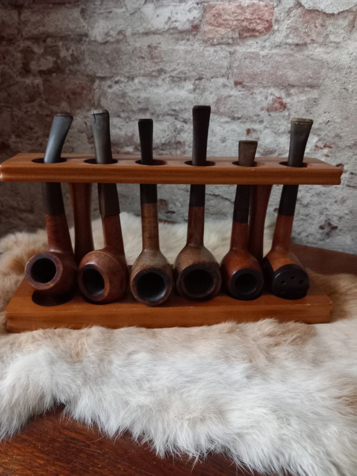 Collectie van 6 antieke tabakspijpen met houder, Verzamelen, Ophalen of Verzenden