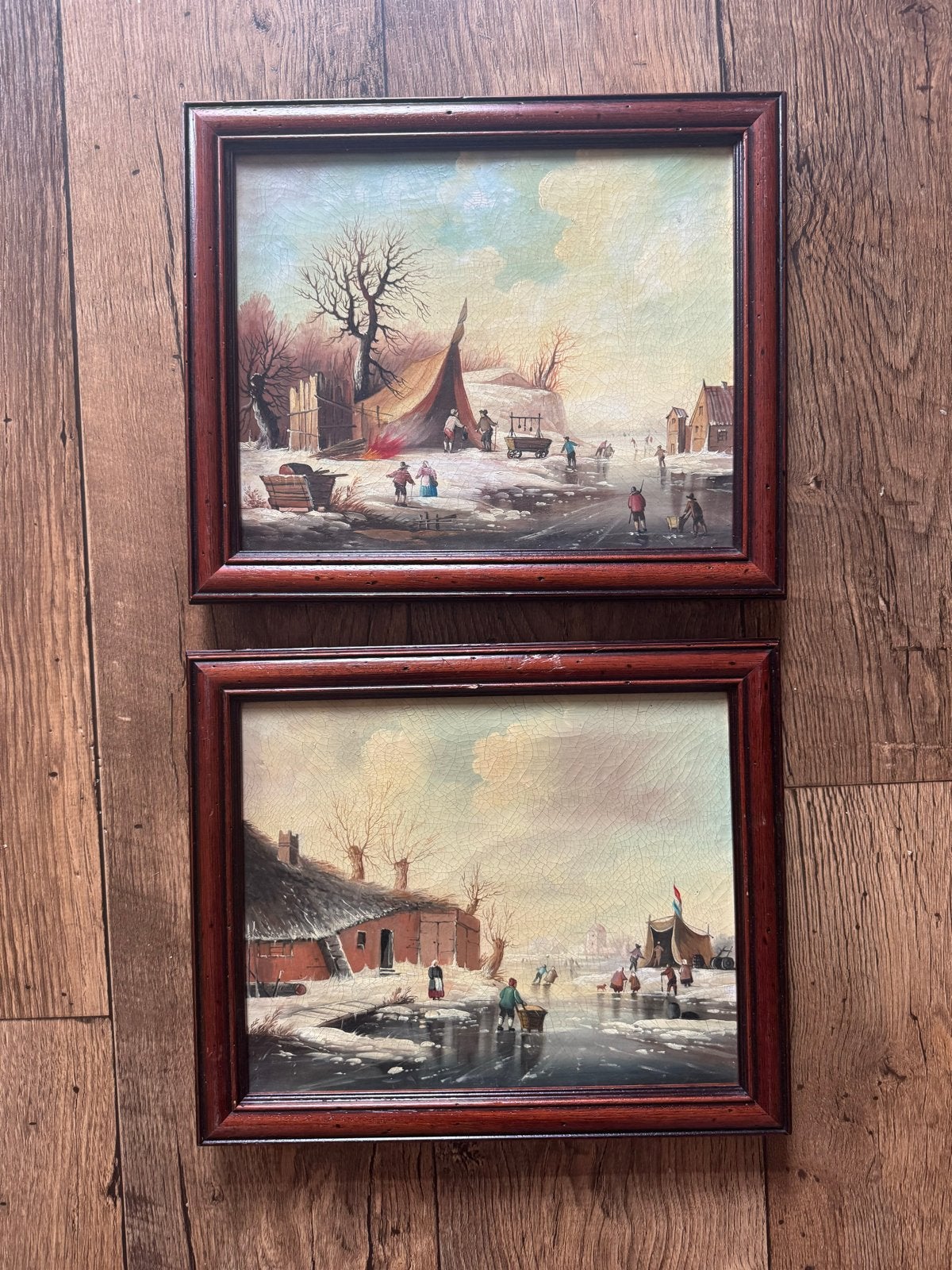 Ijspret schilderijen (ca. 1830) - 35x30 cm, Ophalen, Doek, Landschap, Olieverf