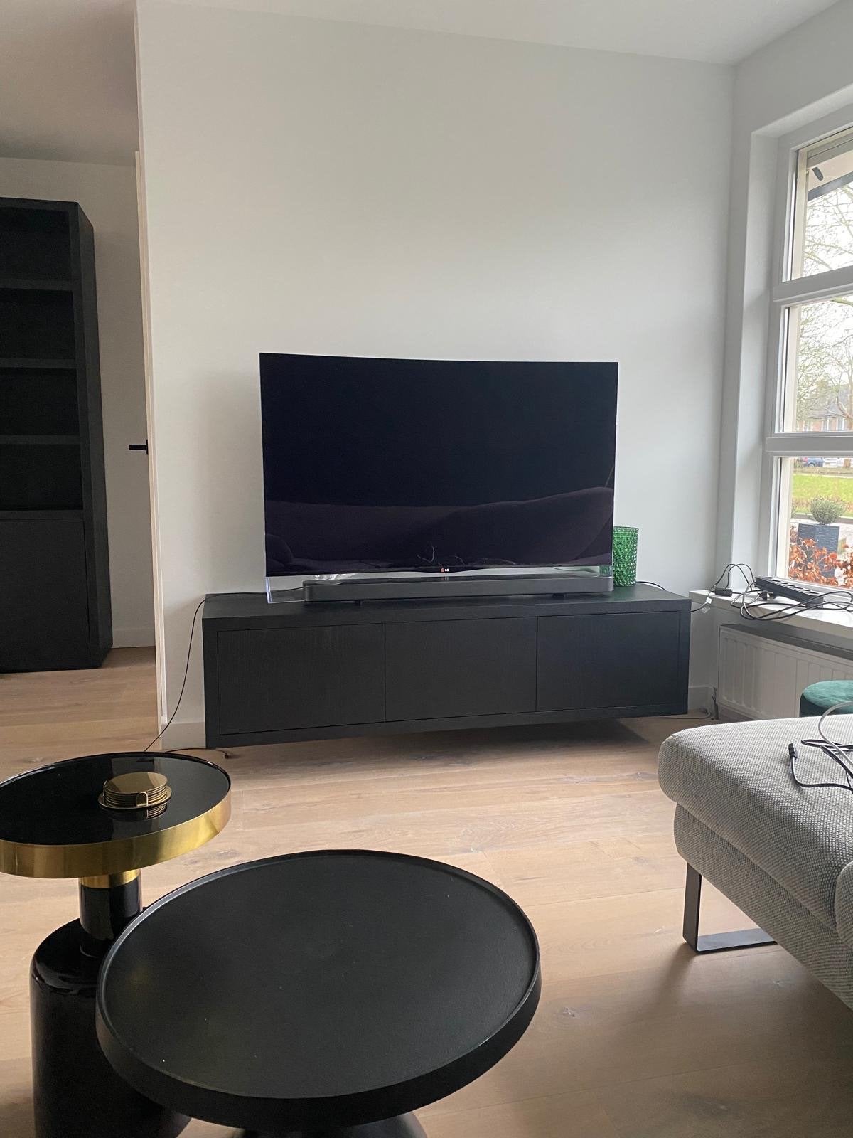 Goossens TV meubel - Barcelona eiken zwart 160x40x45 cm, Ophalen, 200 cm of meer, Zo goed als nieuw, 25 tot 50 cm