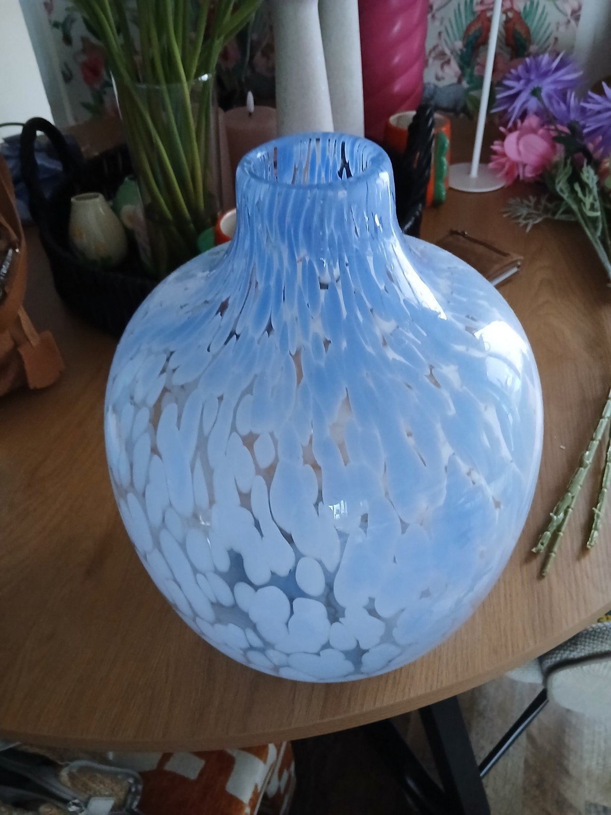 Glazen vaas, Ophalen, Gebruikt, Blauw, Glas