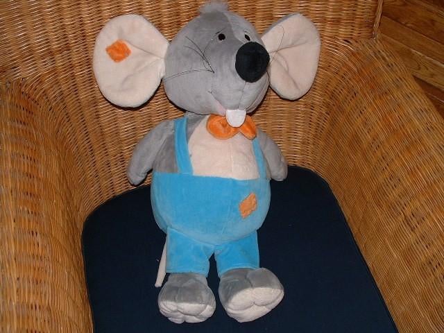 NICKY TOY MUIS GROOT VELOURS GRIJS/WIT MET BLAUWE, Ophalen of Verzenden, Nieuw, Overige typen